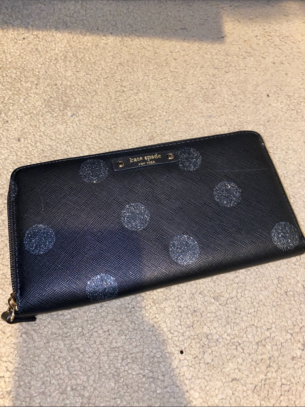 kate spade Black Wallet with Silver Glitter Polka Dots